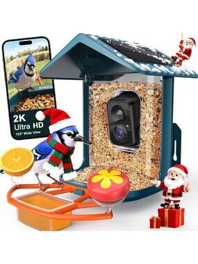 Solar-Powered Bird Feeder with Camera, 2K Video & 32GB Card - Auto Capture